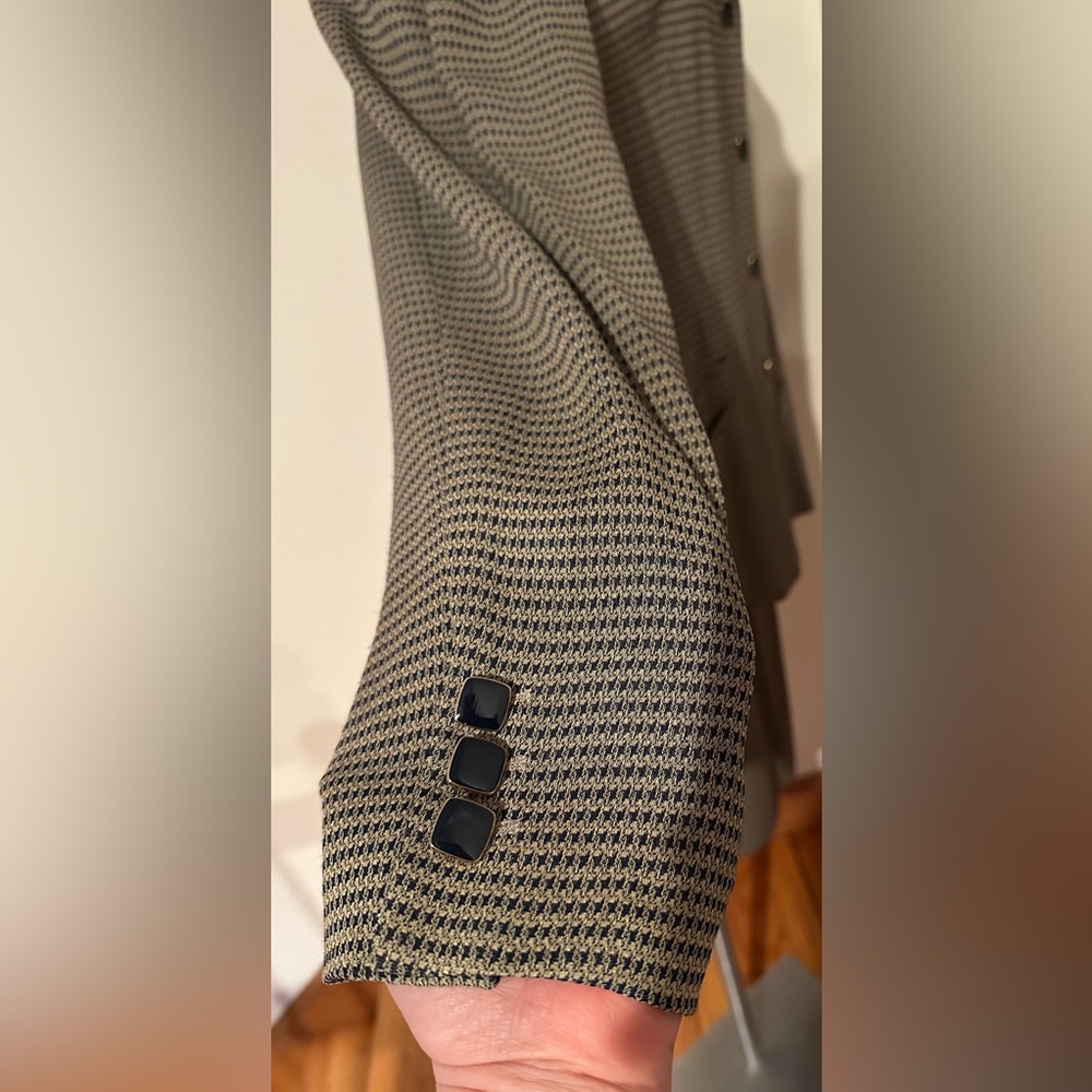 JULIANA COLLEZIONE Vintage Navy Blue & Beige Houndstooth Blazer Skirt Set Sz 10 - Picture 7 of 16